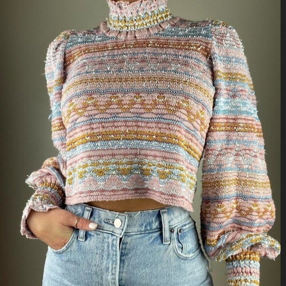 💖Anthropologie Cecilia Prado Frilly Knit Balloon Sleeve Sweater MP Cottagecore